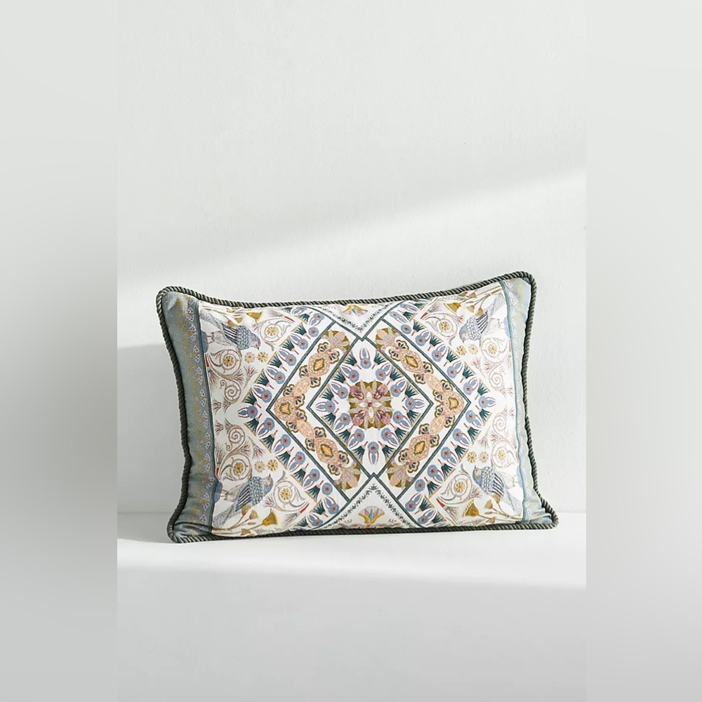 New Anthropologie Home Decor Farrah Hand-Embroidered Cotton Throw Pillow 14x20